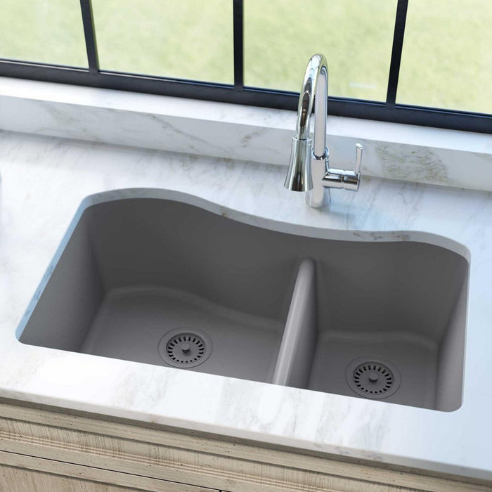 Elkay ELGHU3220RGS0 Quartz Classic 32-1/2" x 20" x 10" 60/40 2-Bowl Undermount Kitchen Sink, Greystone