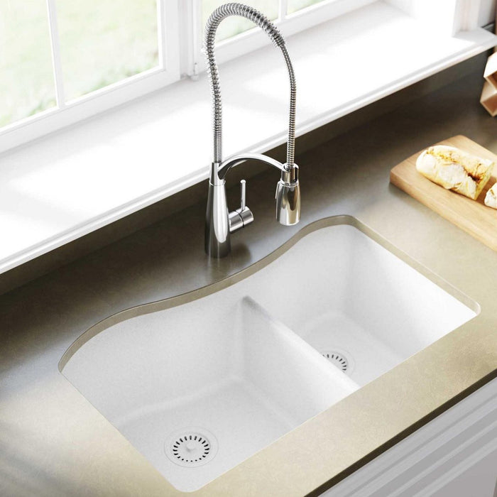 Elkay ELGHU3220RWH0 Quartz Classic 32-1/2" x 20" x 10", 60/40 2-Bowl Undermount Kitchen Sink, White