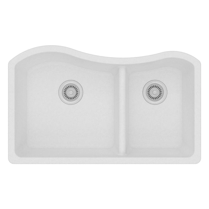Elkay ELGHU3220RWH0 Quartz Classic 32-1/2" x 20" x 10", 60/40 2-Bowl Undermount Kitchen Sink, White