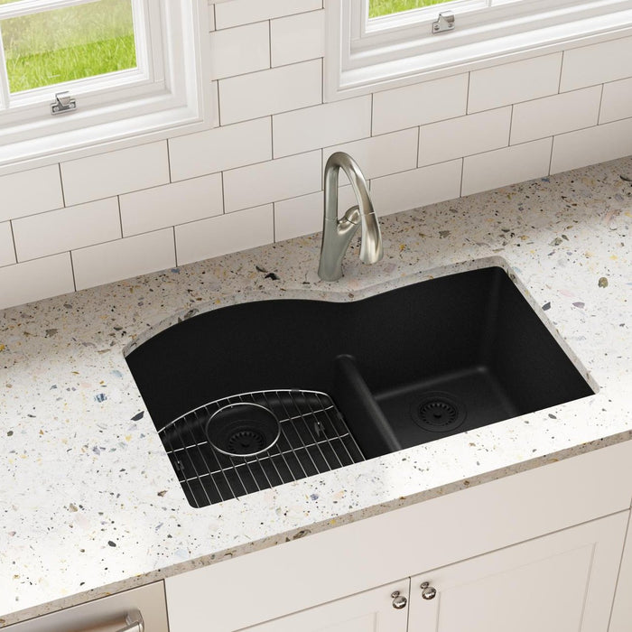 Elkay ELGHU3322RBK0 Quartz Classic 33 x 22 x 10" 2-Bowl Undermount Kitchen Sink, Aqua Divide, Black