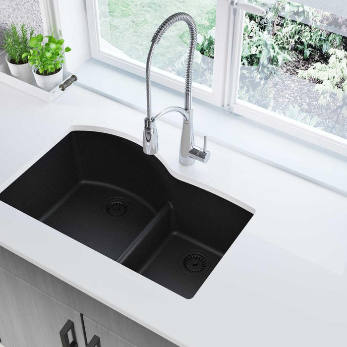 Elkay ELGHU3322RBK0 Quartz Classic 33 x 22 x 10" 2-Bowl Undermount Kitchen Sink, Aqua Divide, Black