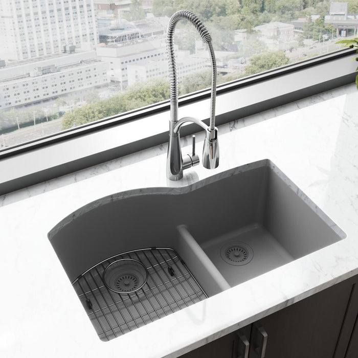 Elkay ELGHU3322RGS0 Quartz Classic 33 x 22 x 10" 2-Bowl Undermount Kitchen Sink, Greystone