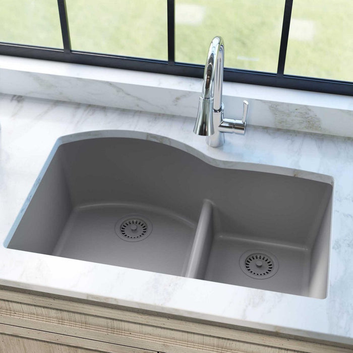 Elkay ELGHU3322RGS0 Quartz Classic 33 x 22 x 10" 2-Bowl Undermount Kitchen Sink, Greystone
