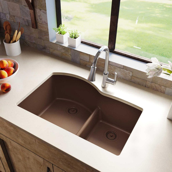 Elkay ELGHU3322RMC0 Quartz Classic 33 x 22 x 10" 2-Bowl Undermount Kitchen Sink, Aqua Divide, Mocha