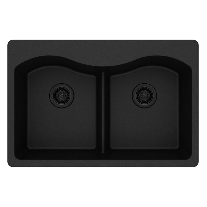 Elkay ELGLB3322BK0 Quartz Classic 33 x 22 x 9-1/2" 2-Bowl Top Mount Kitchen Sink, Aqua Divide, Black