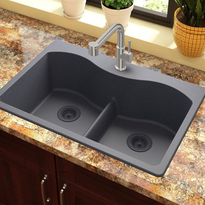 Elkay ELGLB3322GY0 Quartz Classic 33 x 22 x 9-1/2" 2-Bowl Top Mount Kitchen Sink, Dusk Gray
