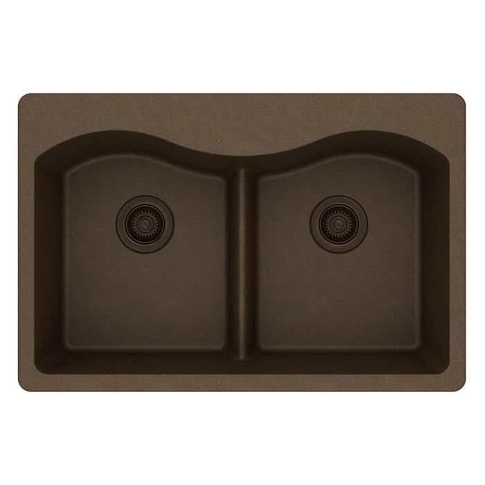 Elkay ELGLB3322MC0 Quartz Classic 33 x 22 x 9-1/2" 2-Bowl Top Mount Kitchen Sink, Aqua Divide, Mocha