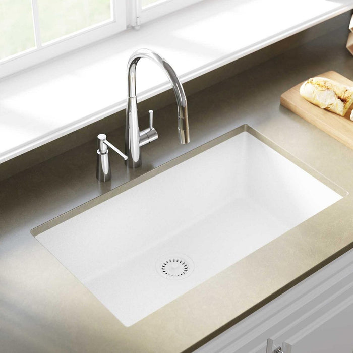 Elkay ELGRU13322WH0 Quartz Classic 33" x 18-7/16" x 9-7/16", 1-Bowl Undermount Kitchen Sink, White