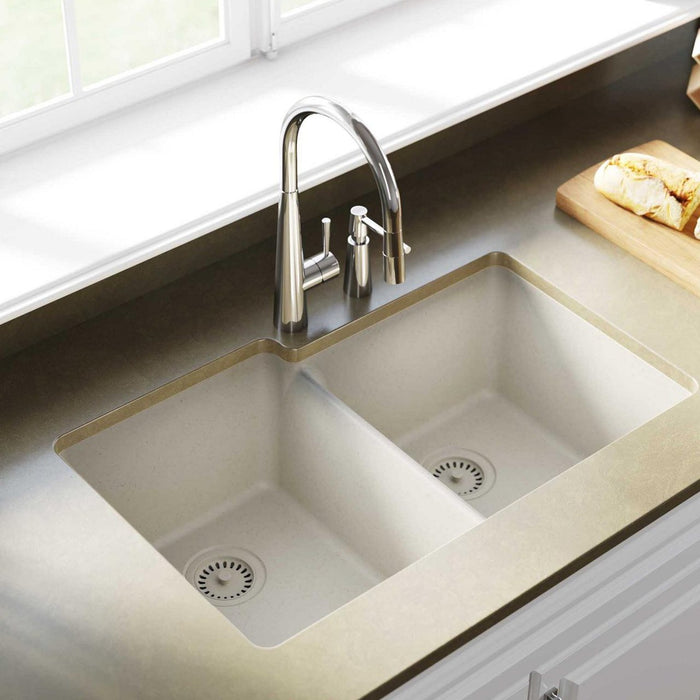 Elkay ELGU250RBQ0 Quartz Classic 33" x 20-1/2" x 9-1/2" 2-Bowl Undermount Kitchen Sink, Bisque
