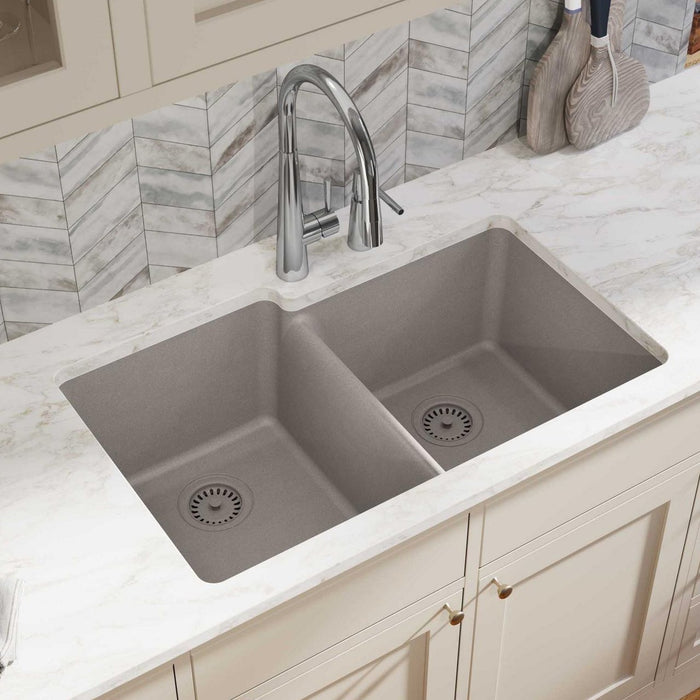 Elkay ELGU250RGR0 Quartz Classic 33" x 20-1/2" x 9-1/2" 2-Bowl Undermount Kitchen Sink, Greige