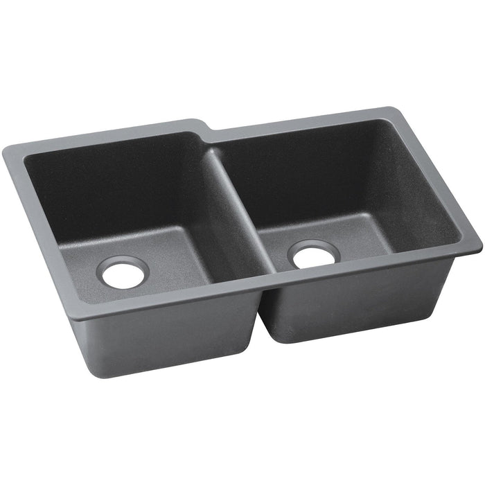 Elkay ELGU250RGS0 Quartz Classic 33" x 20-1/2" x 9-1/2" 2-Bowl Undermount Kitchen Sink, Greystone