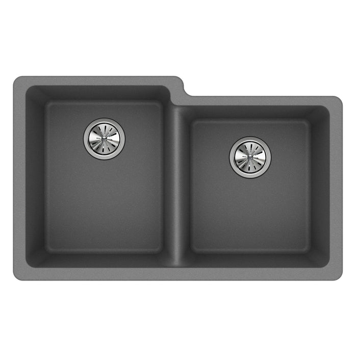 Elkay ELGU250RGS0 Quartz Classic 33" x 20-1/2" x 9-1/2" 2-Bowl Undermount Kitchen Sink, Greystone