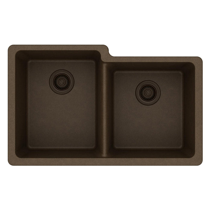 Elkay ELGU250RMC0 Quartz Classic 33" x 20-1/2" x 9-1/2" Offset 2-Bowl Undermount Kitchen Sink, Mocha