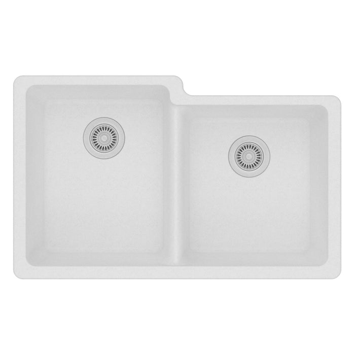 Elkay ELGU250RWH0 Quartz Classic 33" x 20-1/2" x 9-1/2" Offset 2-Bowl Undermount Kitchen Sink, White
