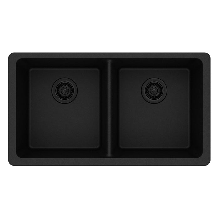Elkay ELGU3322BK0 Quartz Classic 33" x 18-1/2" x 9-1/2", Double Bowl Undermount Kitchen Sink, Black