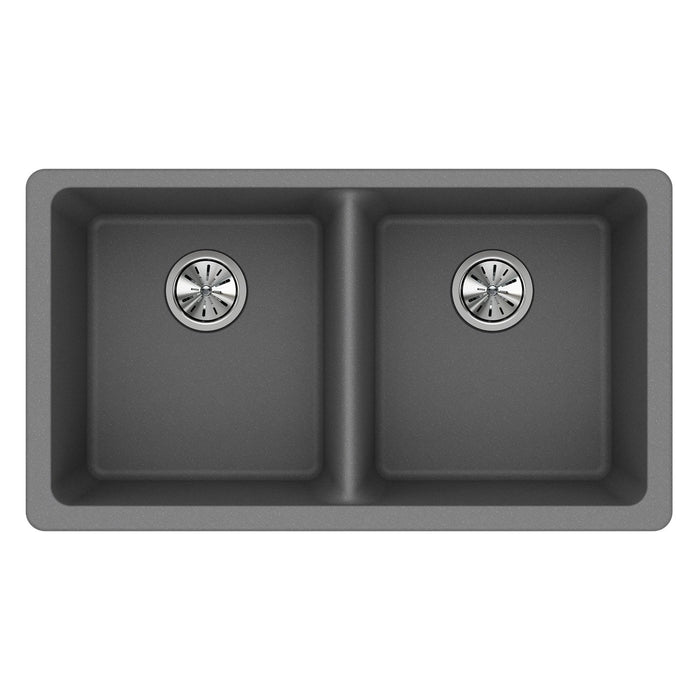 Elkay ELGU3322GS0 Quartz Classic 33" x 18-1/2" x 9-1/2", 2-Bowl Undermount Kitchen Sink, Greystone