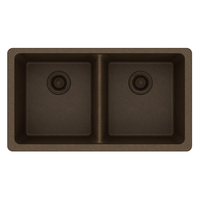 Elkay ELGU3322MC0 Quartz Classic 33" x 18-1/2" x 9-1/2", Double Bowl Undermount Kitchen Sink, Mocha