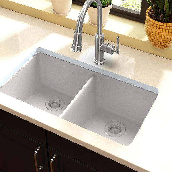 Elkay ELGU3322WH0 Quartz Classic 33" x 18-1/2" x 9-1/2", Double Bowl Undermount Kitchen Sink, White