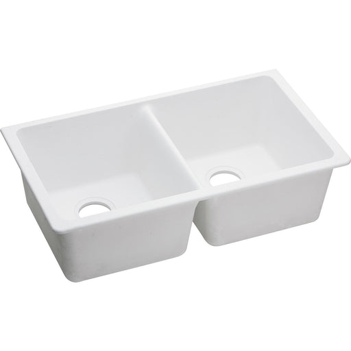 Elkay ELGU3322WH0 Quartz Classic 33" x 18-1/2" x 9-1/2", Double Bowl Undermount Kitchen Sink, White