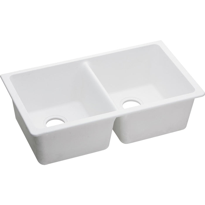 Elkay ELGU3322WH0 Quartz Classic 33" x 18-1/2" x 9-1/2", Double Bowl Undermount Kitchen Sink, White
