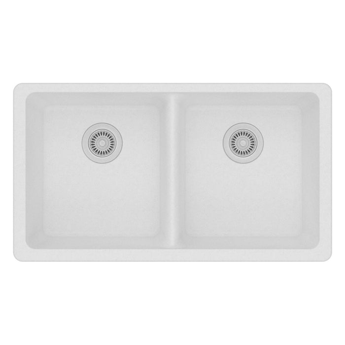 Elkay ELGU3322WH0 Quartz Classic 33" x 18-1/2" x 9-1/2", Double Bowl Undermount Kitchen Sink, White