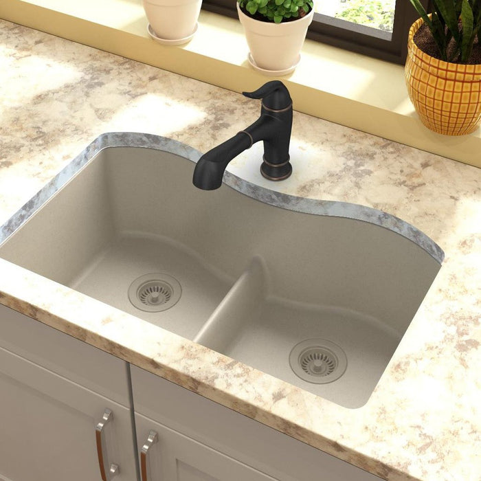 Elkay ELGULB3322BQ0 Quartz Classic 33 x 20 x 9-1/2" 2-Bowl Undermount Kitchen Sink, Bisque