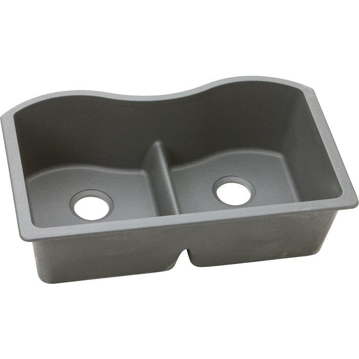 Elkay ELGULB3322GS0 Quartz Classic 33 x 20 x 9-1/2" 2-Bowl Undermount Kitchen Sink, Greystone