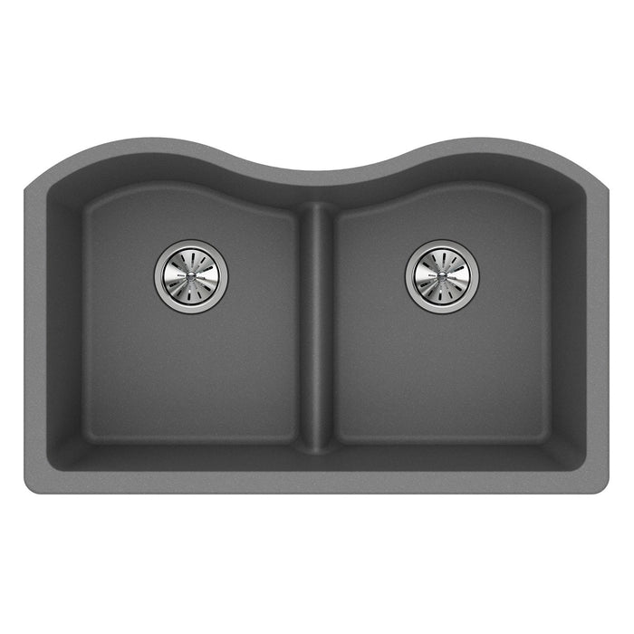 Elkay ELGULB3322GS0 Quartz Classic 33 x 20 x 9-1/2" 2-Bowl Undermount Kitchen Sink, Greystone