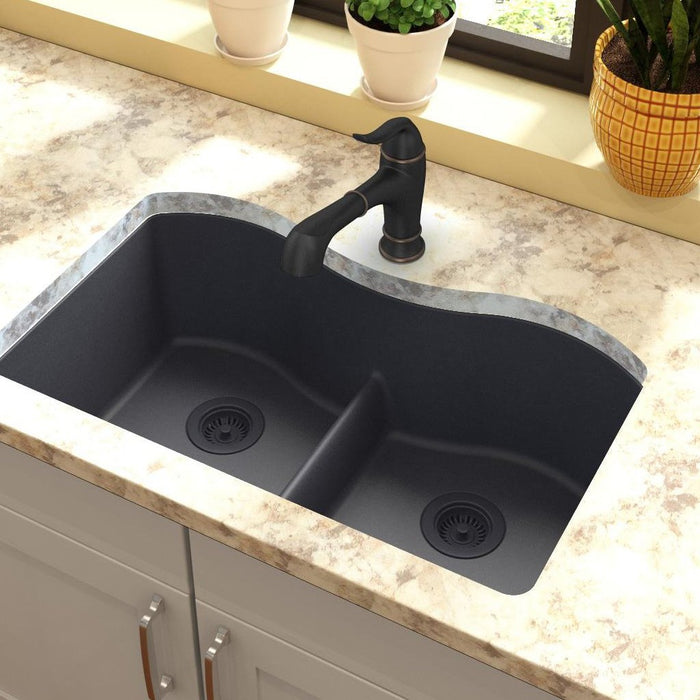 Elkay ELGULB3322GY0 Quartz Classic 33 x 20 x 9-1/2" 2-Bowl Undermount Kitchen Sink, Dusk Gray