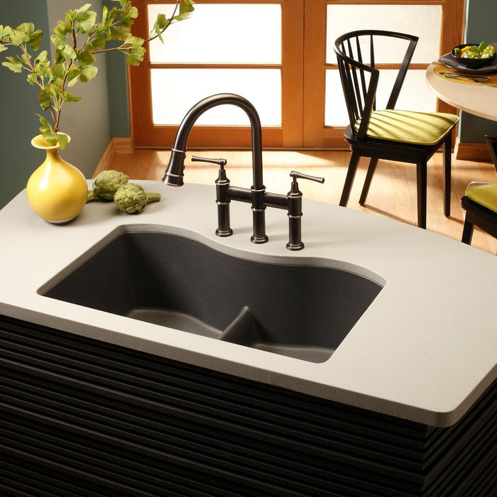 Elkay LKEC2037AS Explore Three Hole Bridge Faucet, Pull-down Spray and Levers, Antique Steel