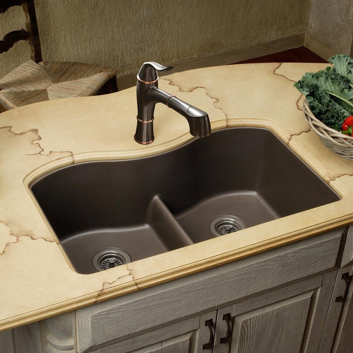 Elkay ELGULB3322MC0 Quartz Classic 33 x 20 x 9-1/2" 2-Bowl Undermount Kitchen Sink, Aqua Divide, Mocha