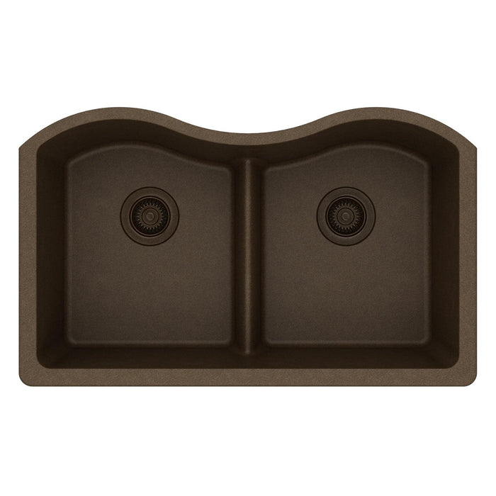 Elkay ELGULB3322MC0 Quartz Classic 33 x 20 x 9-1/2" 2-Bowl Undermount Kitchen Sink, Aqua Divide, Mocha