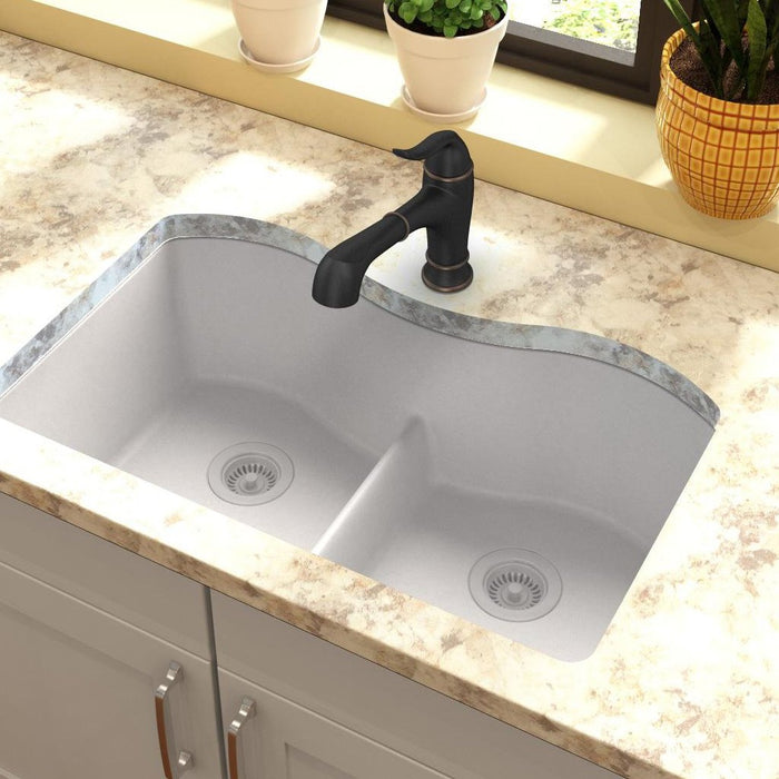 Elkay ELGULB3322WH0 Quartz Classic 33 x 20 x 9-1/2" 2-Bowl Undermount Kitchen Sink, Aqua Divide, White