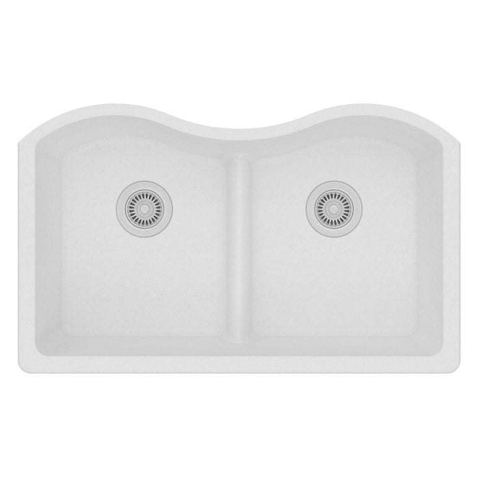 Elkay ELGULB3322WH0 Quartz Classic 33 x 20 x 9-1/2" 2-Bowl Undermount Kitchen Sink, Aqua Divide, White