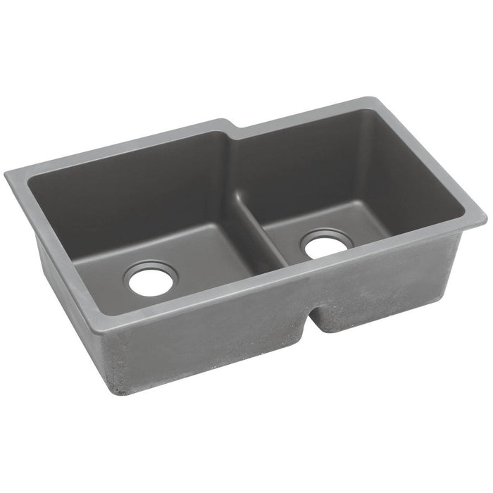 Elkay ELGULBO3322GS0 Quartz Classic 33 x 20-1/2 x 9-1/2" 2-Bowl Undermount Kitchen Sink, Greystone