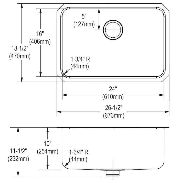 Elkay ELUH241610PD Lustertone Stainless Steel 26-1/2 x 18-1/2 x 10" Undermount Kitchen Sink, Perfect Drain