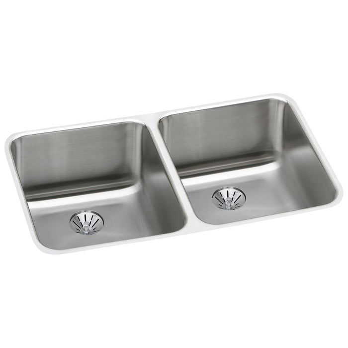 Elkay ELUH311810PD Lustertone 30-3/4 x 18-1/2 x 10" 2-Bowl Undermount Kitchen Sink, Perfect Drain