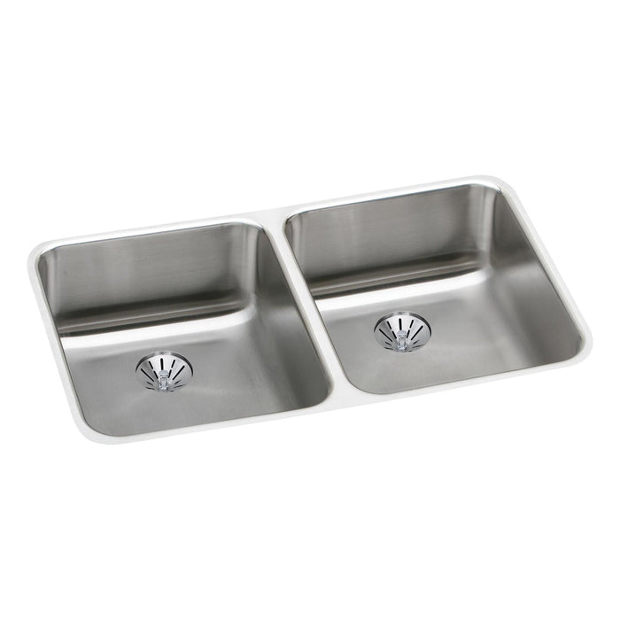 Elkay ELUHAD311855PD Lustertone 30-3/4 x 18-1/2 x 5-3/8" 2-Bowl Undermount Kitchen Sink, Perfect Drain