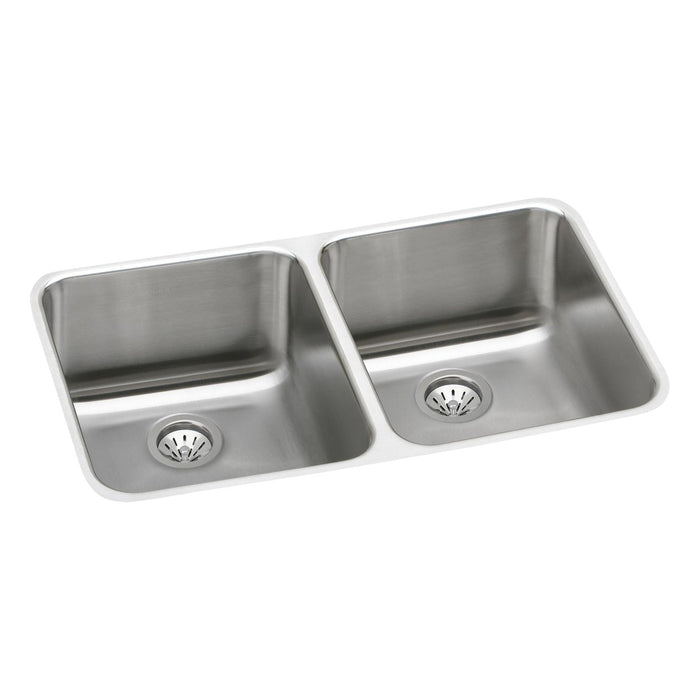 Elkay ELUH3118DBG Lustertone Stainless Steel 30-3/4" x 18-1/2" x 7-7/8" 2-Bowl Undermount Kitchen Sink Kit