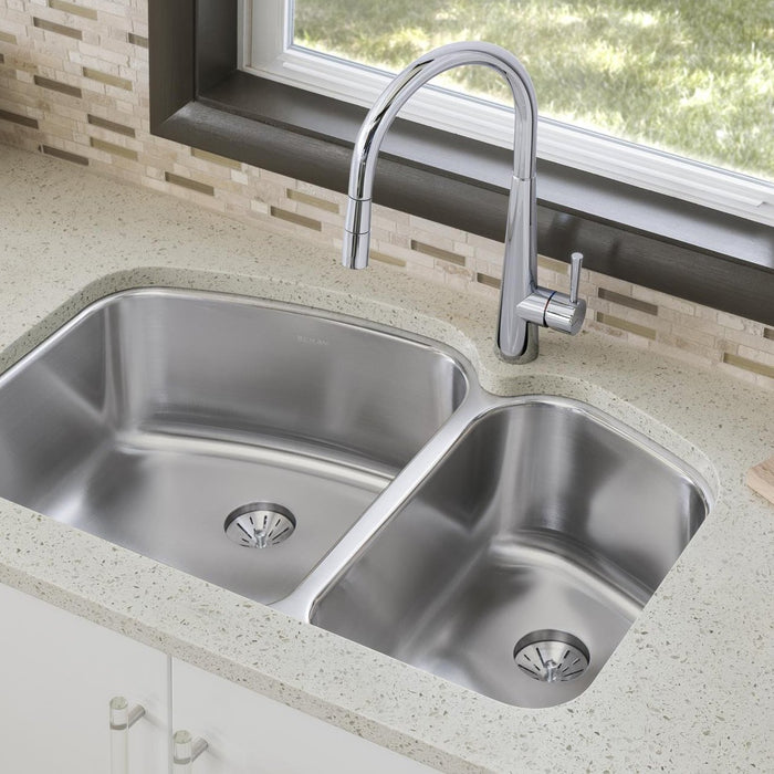 Elkay ELUH31229RPD Lustertone 32-3/4 x 21 x 9" 2-Bowl Undermount Kitchen Sink, Perfect Drain