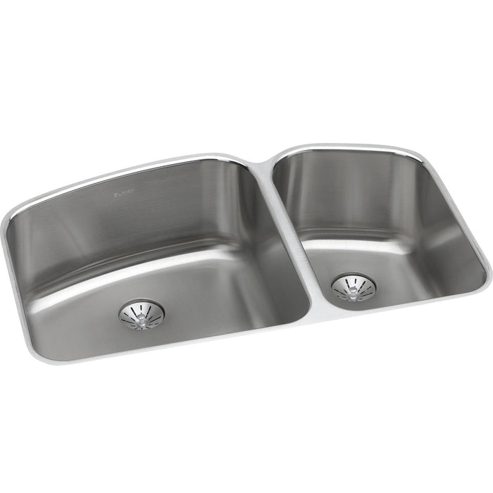 Elkay ELUH31229RPD Lustertone 32-3/4 x 21 x 9" 2-Bowl Undermount Kitchen Sink, Perfect Drain