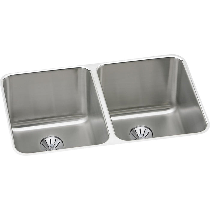 Elkay ELUH3220PD Lustertone 31-1/4 x 20 x 7-7/8" 2-Bowl Undermount Kitchen Sink, Perfect Drain