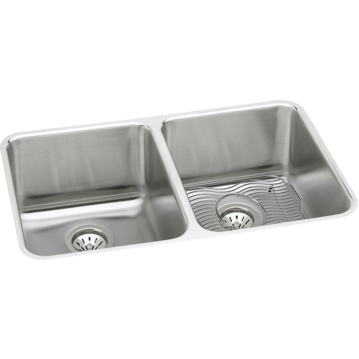 Elkay ELUH361710DBG Lustertone Stainless Steel 35-3/4" x 18-1/2" x 10", 2-Bowl Undermount Kitchen Sink Kit