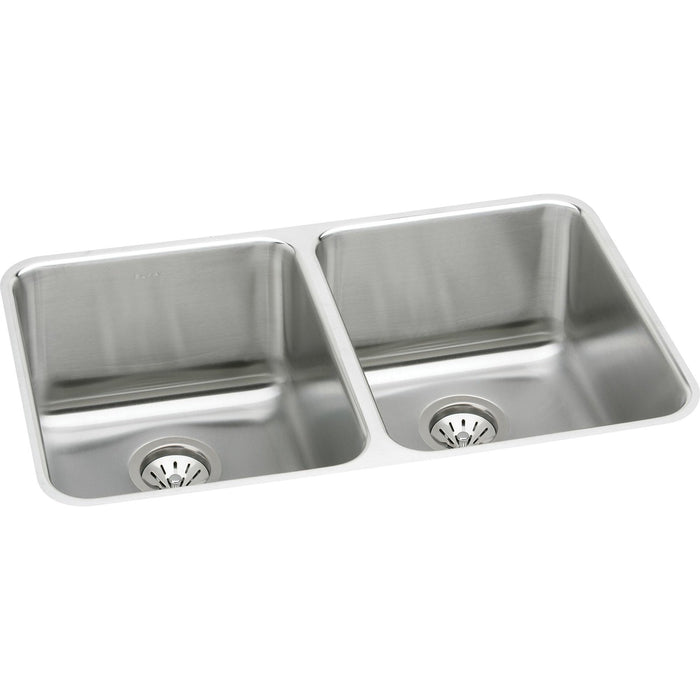 Elkay ELUH361710DBG Lustertone Stainless Steel 35-3/4" x 18-1/2" x 10", 2-Bowl Undermount Kitchen Sink Kit