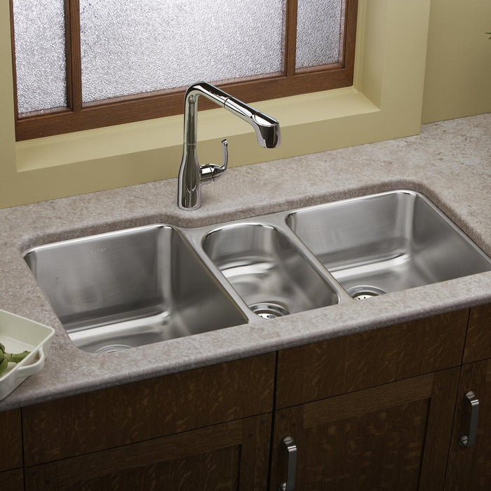 Elkay ELUH4020 Lustertone Stainless Steel 40" x 20-1/2" x 9-7/8", Triple Bowl Undermount Kitchen Sink