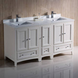 Fresca FCB20-241224AW-CWH-U Oxford 60" Antique White Traditional Double Sink Bathroom Cabinets with Top & Sinks