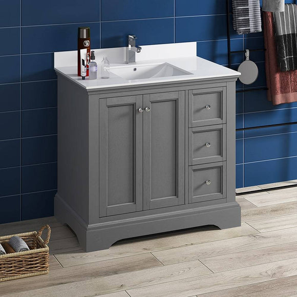 Fresca FCB2436GRV-CWH-U Windsor 36" Gray Textured Traditional Bathroom Cabinet with Top & Sink