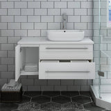 Fresca FCB6136WH-VSL-R-CWH-V Lucera 36" White Wall Hung Modern Bathroom Cabinet with Top & Vessel Sink - Right Version
