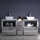 Fresca FCB62-301230GR-CWH-V Torino 72" Gray Modern Double Sink Bathroom Cabinets with Tops & Vessel Sinks