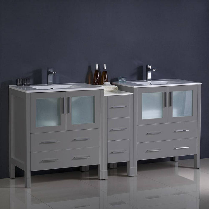 Fresca FCB62-301230GR-I Torino 72" Grey Modern Double Sink Bathroom Cabinets with Integrated Sinks